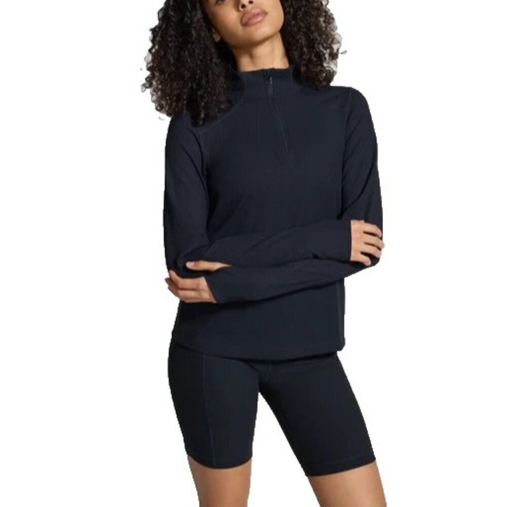 NWOT Mondetta Women's S Black Long-Sleeve 1/4 Zip Pullover Athletic Top Mock